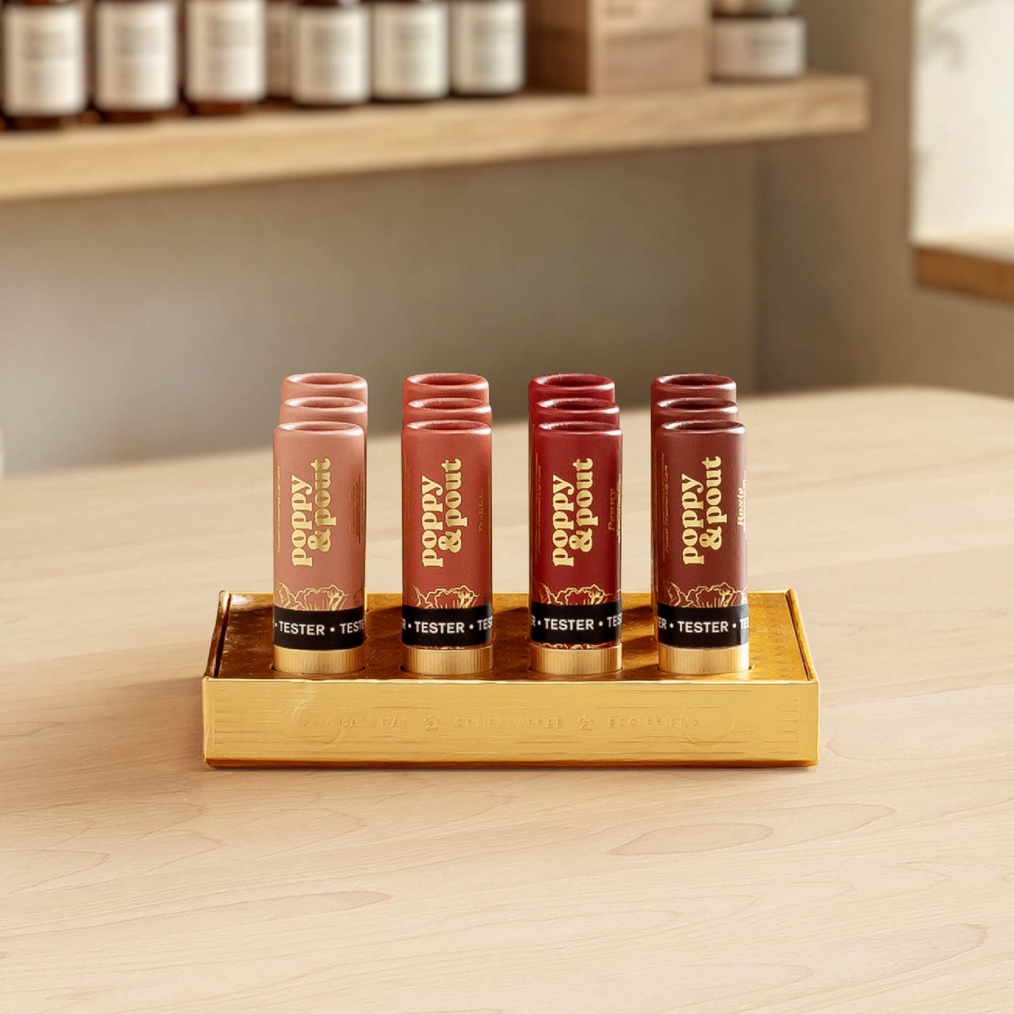 Product Display, 12 Lip Tint Tray, Gold